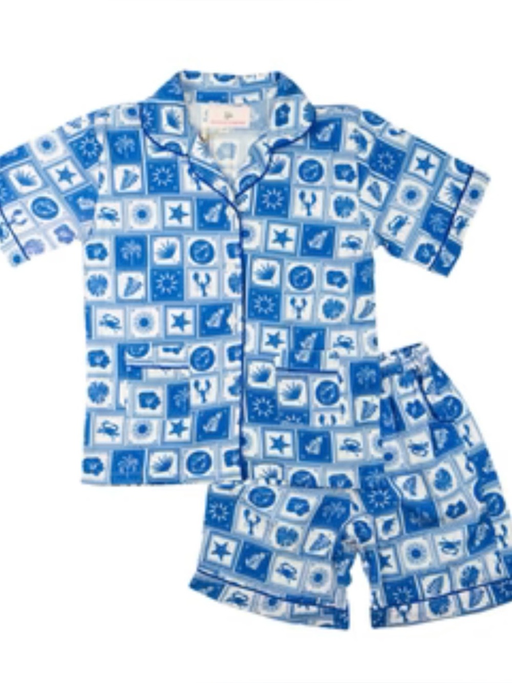 Smockingbird Printed Matching Set Blue & White Boys 4T